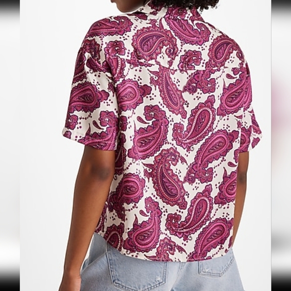 Express Paisley Button Up Boxy Shirt - Picture 3 of 6